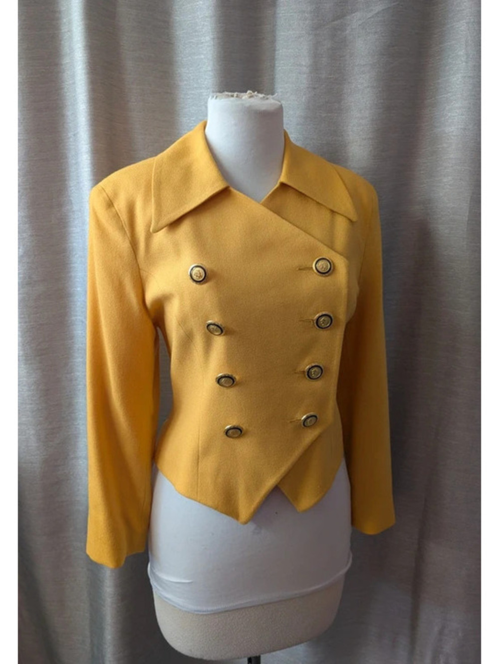 Vintage 90s Yellow Double Breasted Military Style Blazer S 6P
